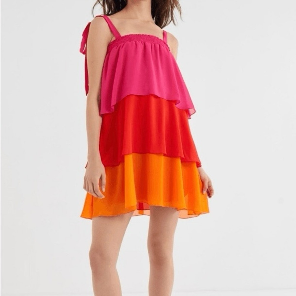 Show Me Your MuMu Pink Red Orange Tiered Dress - Gabriela Tiered Ruffle Mini